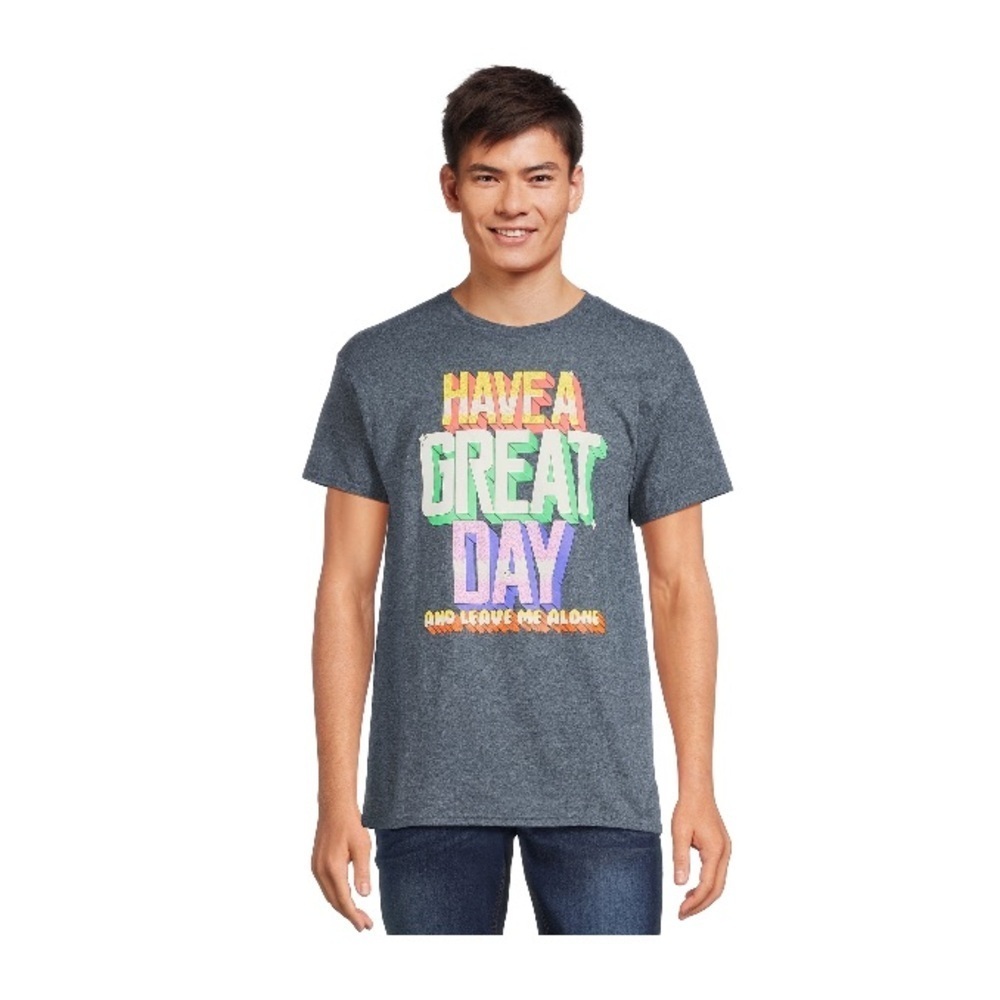 Men Gray Graphic Tee - Have a Great Day XL - Picture 2 of 5
